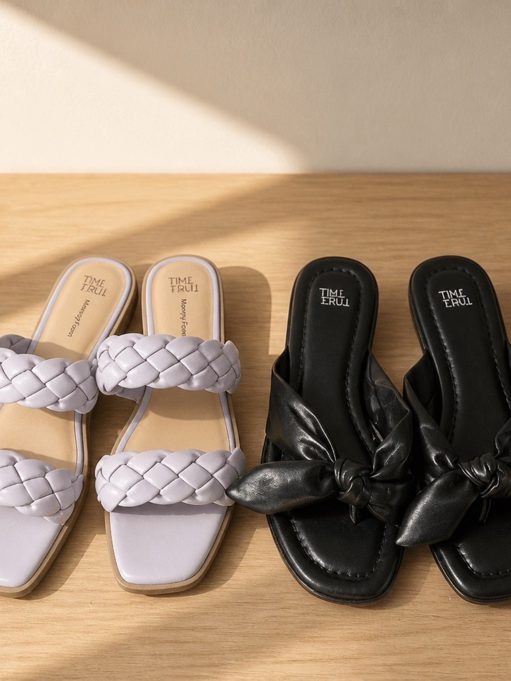 Time and Tru Braided Double-Strap Slides — Black & Lavender set of two